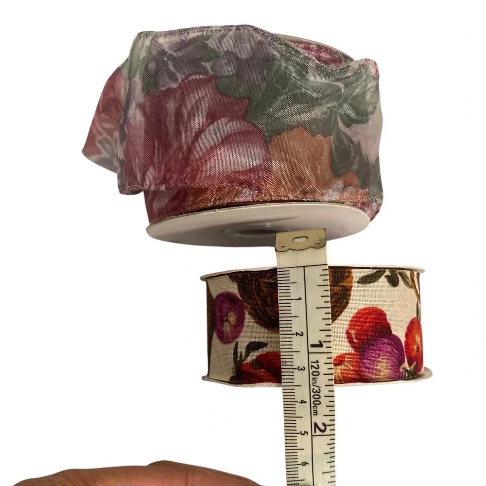 Vintage Offray Craft Ribbon Floral‎ Print Decorative Fabric Ribbon Lot of 2 B20Q